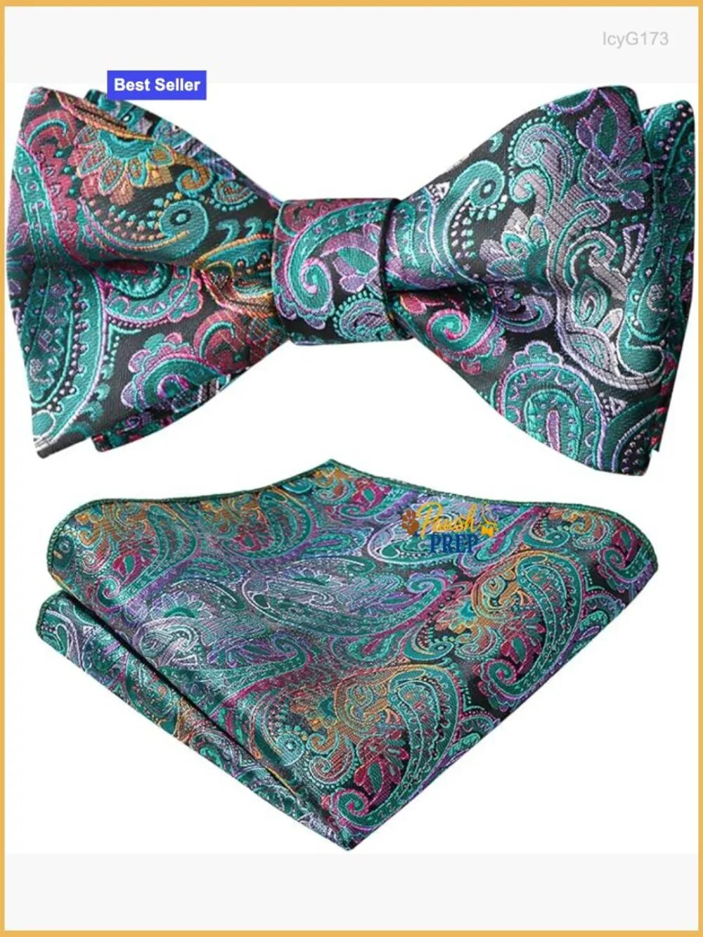 Paisley Jacquard Self-Tie Bow Tie Pocket Square Set, Polyester Blend